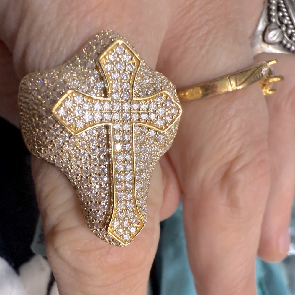 Size 10 Moissanite diamond Ring, Gold Over Solid .925 Silver